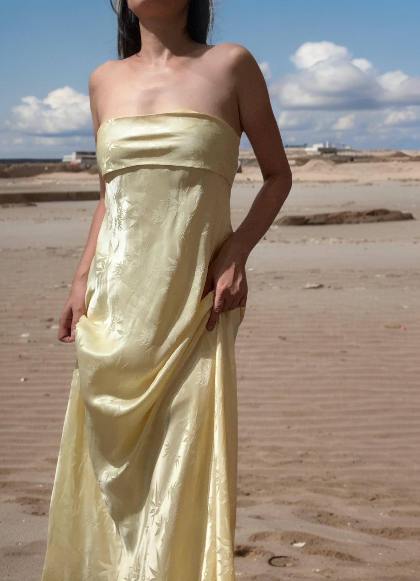Bamboo Jacquard Strapless Dress