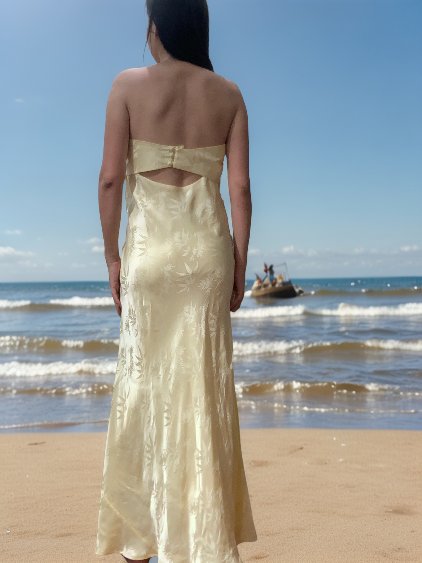 Bamboo Jacquard Strapless Dress