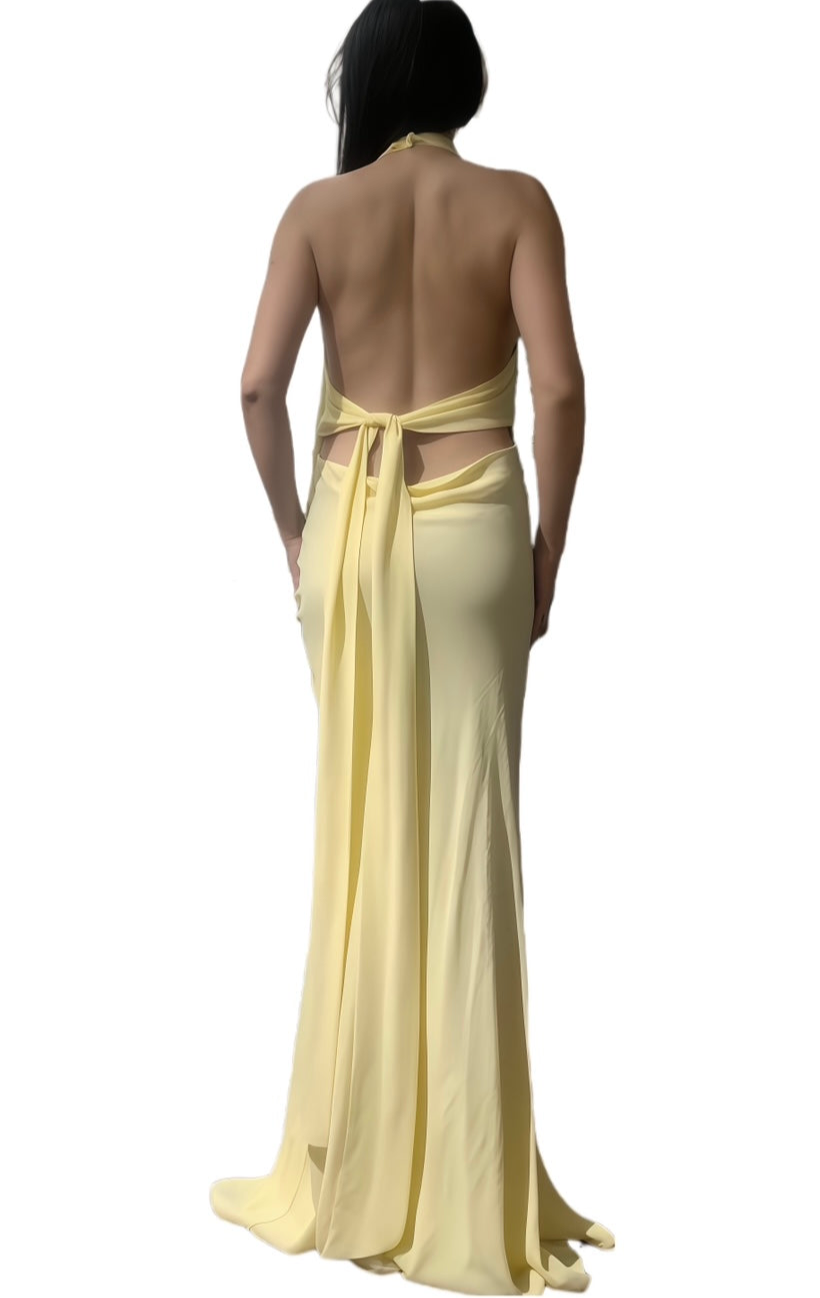 Light Butter Yellow Silk Chiffon Gown