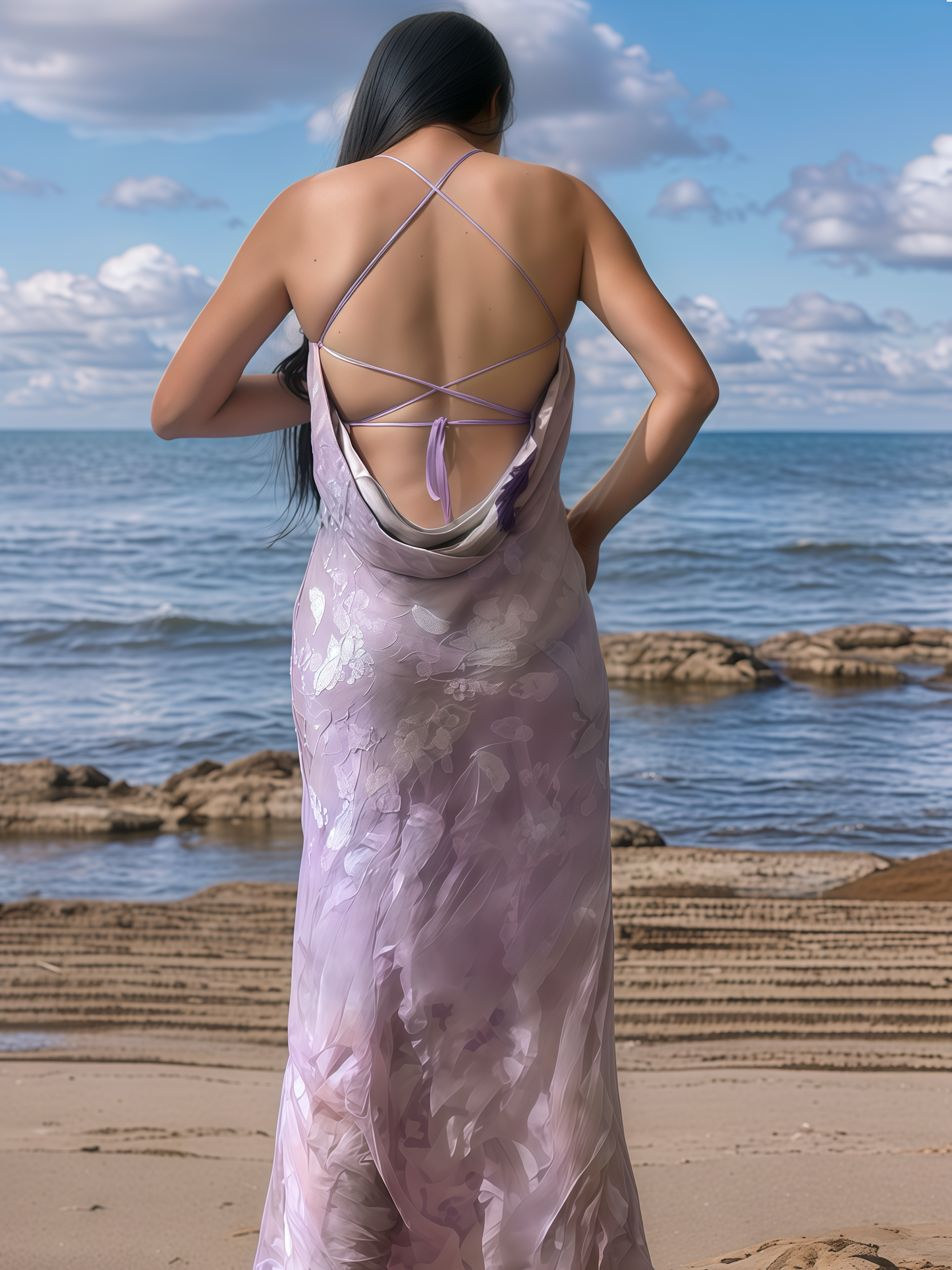 Lavender Blossom Silk Chiffon Slip Dress