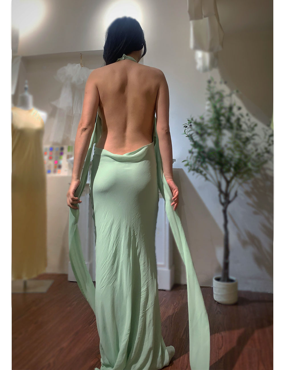 Sage Green Mulberry Silk Georgette Gown