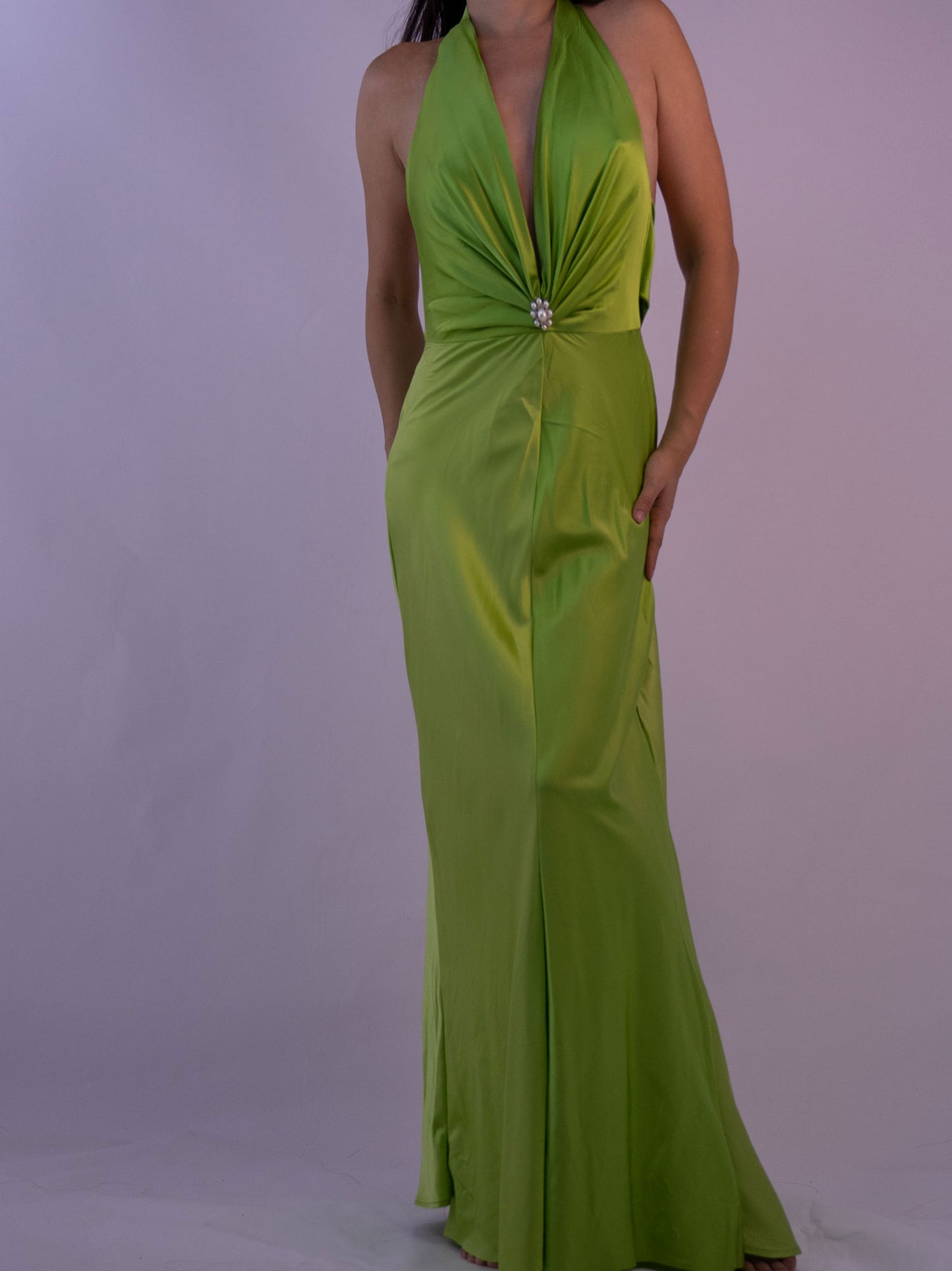 100% Mulberry Silk Jewel Green Dress Gown