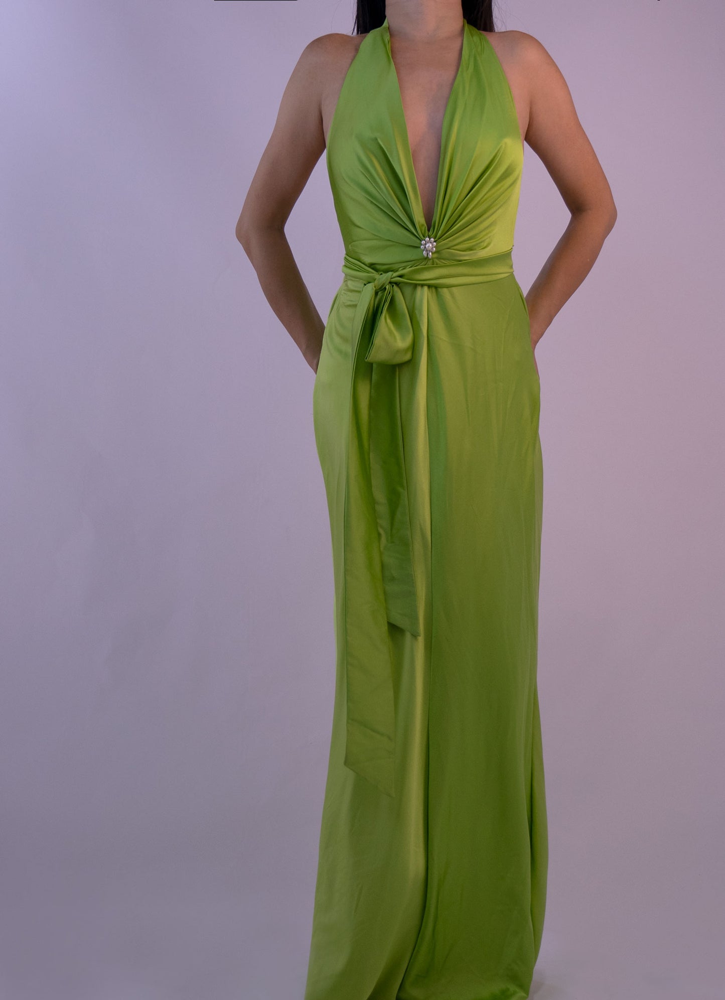 100% Mulberry Silk Jewel Green Dress Gown