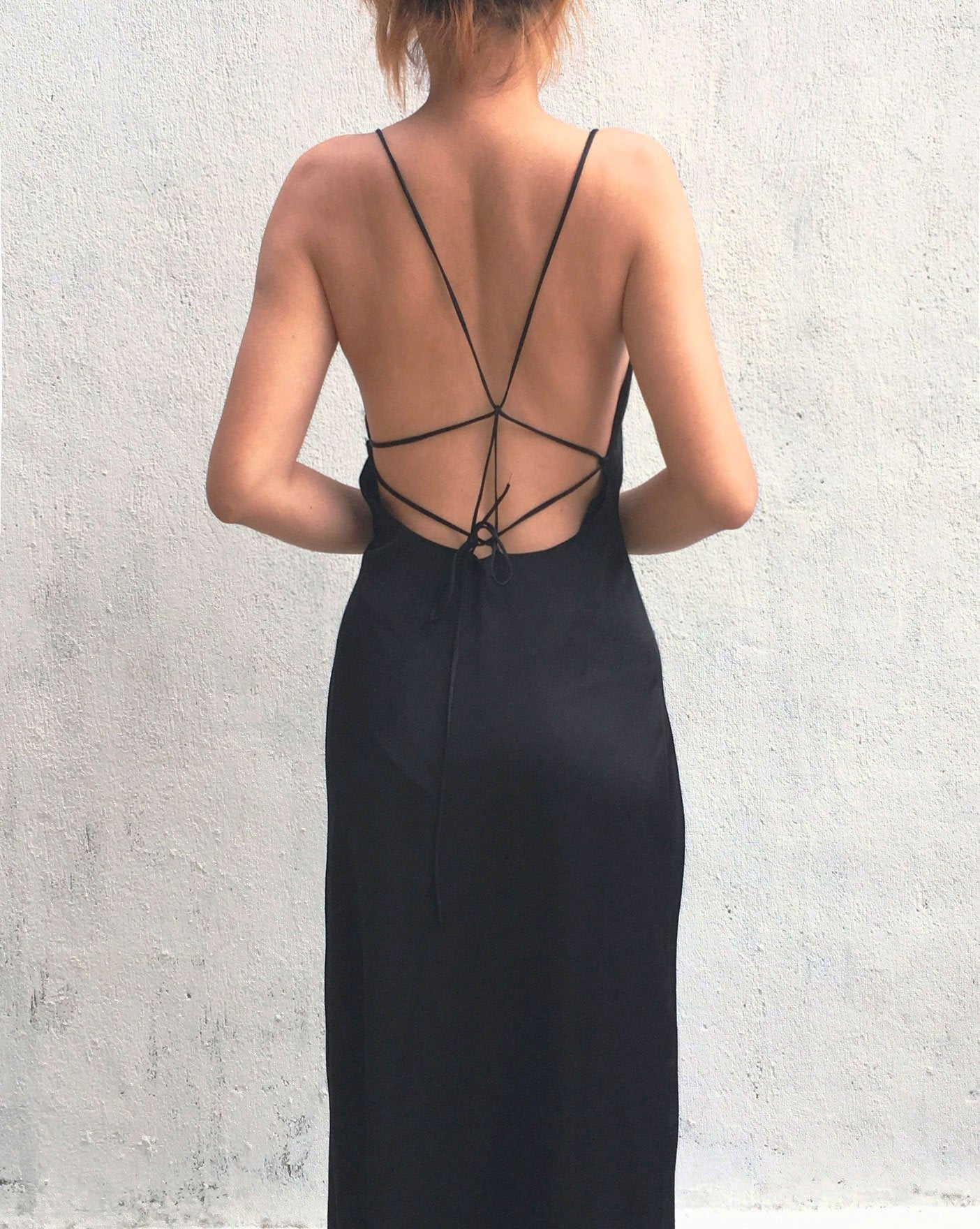 Black Cowl Neck Backless Mulberry Silk Slip Dress - Studio Alashanghai Silk