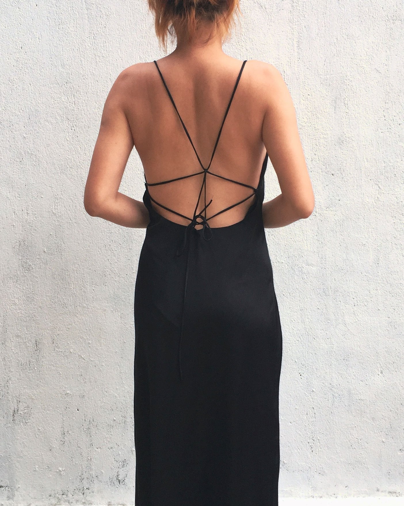 Black Cowl Neck Backless Mulberry Silk Slip Dress - Studio Alashanghai Silk