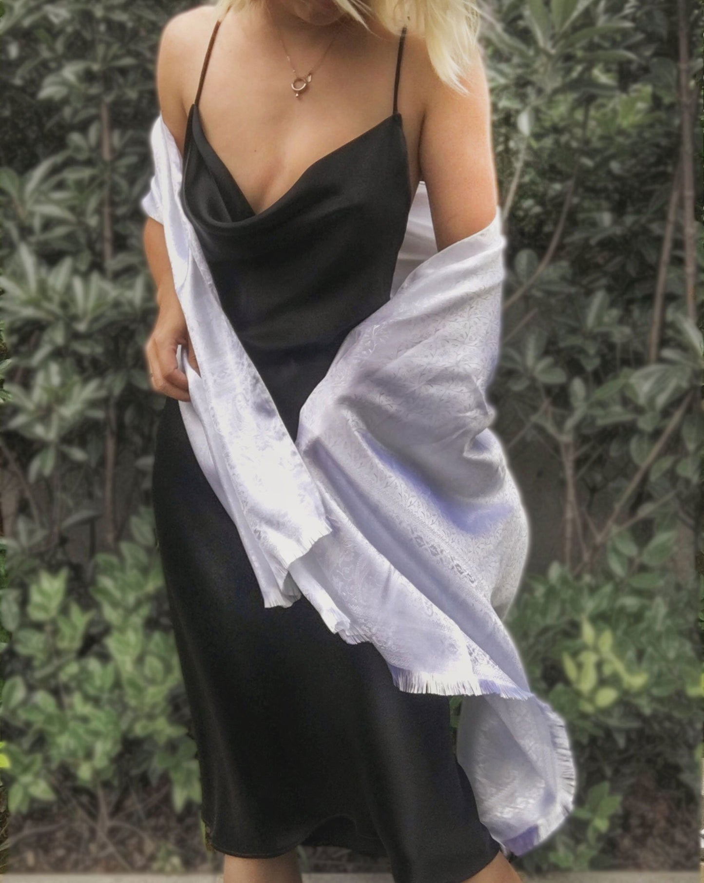 Black Crossback Organic Satin Silk Cowl Neck Slip Dress - Studio Alashanghai Silk
