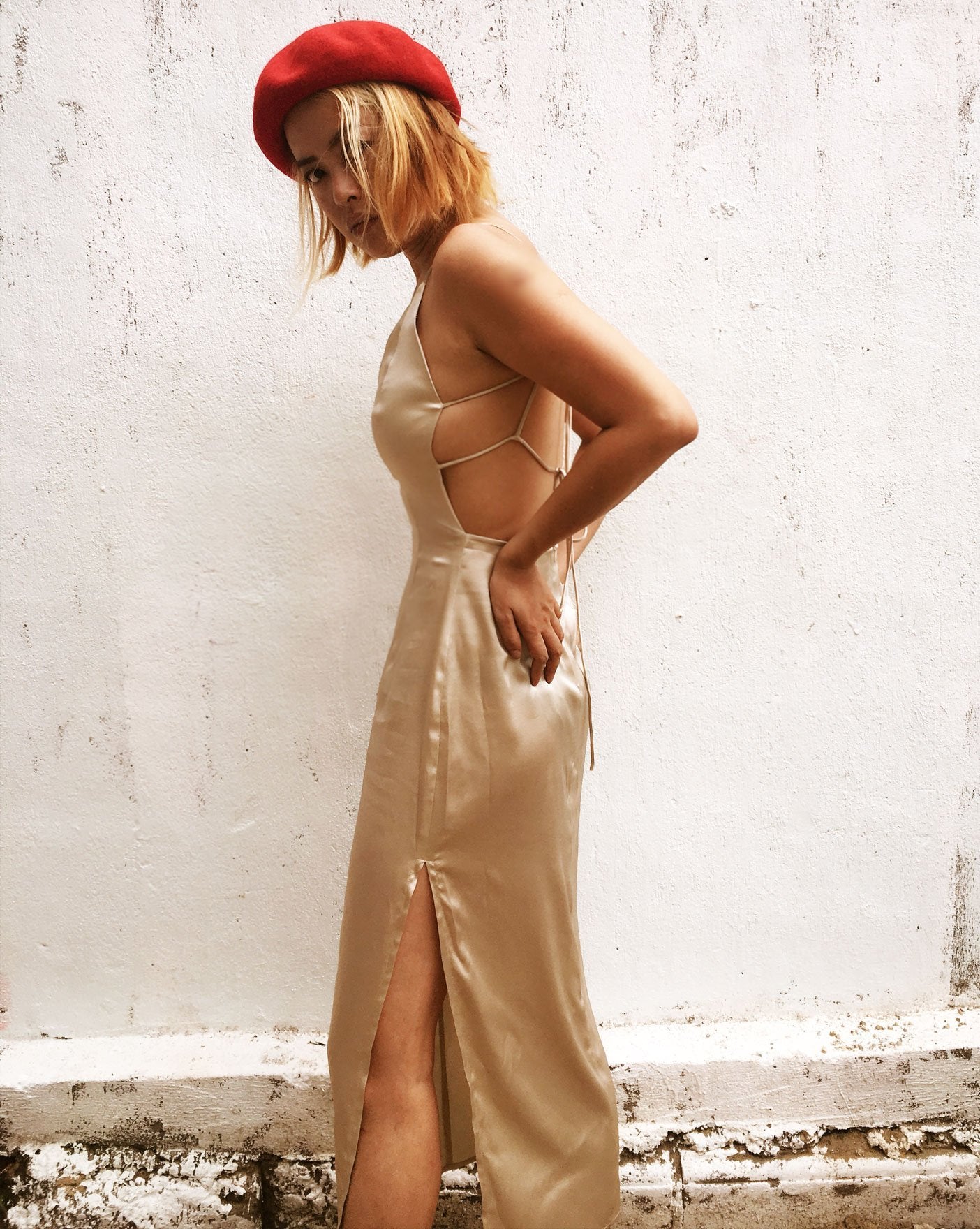 Champagne Mulberry Silk Slip Dress - Studio Alashanghai Silk