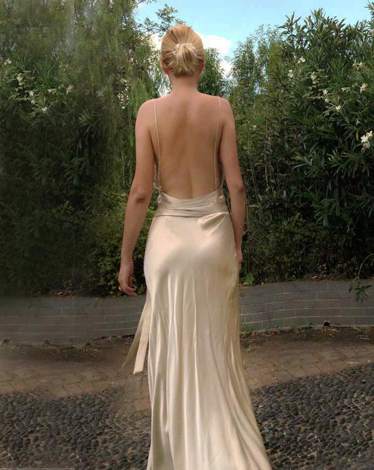 Daisy Khaki Silver Draped Dress Gown - Studio Alashanghai Silk
