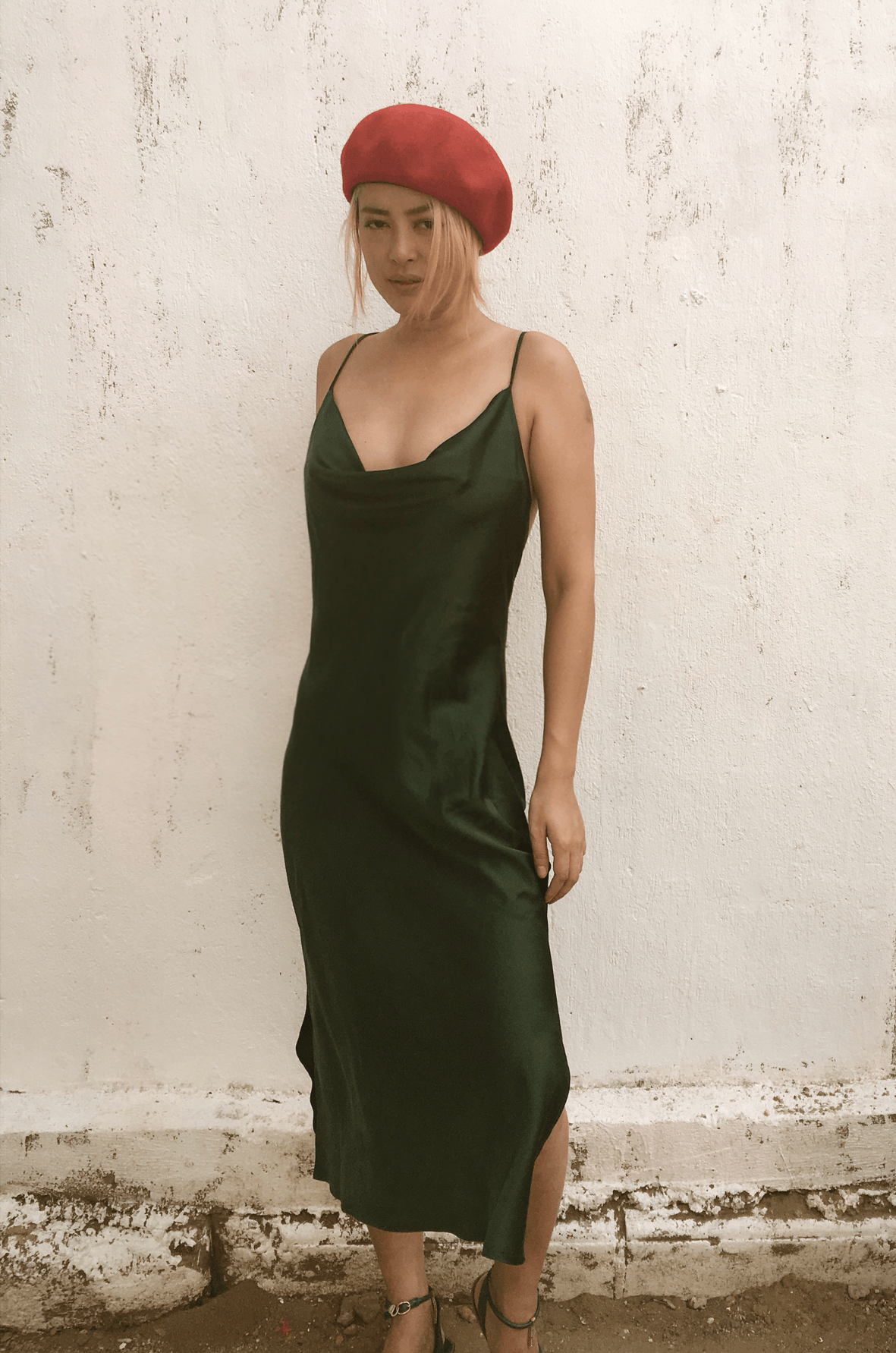 Dark Green Mulberry Silk Chemise Slip Dress - Studio Alashanghai Silk