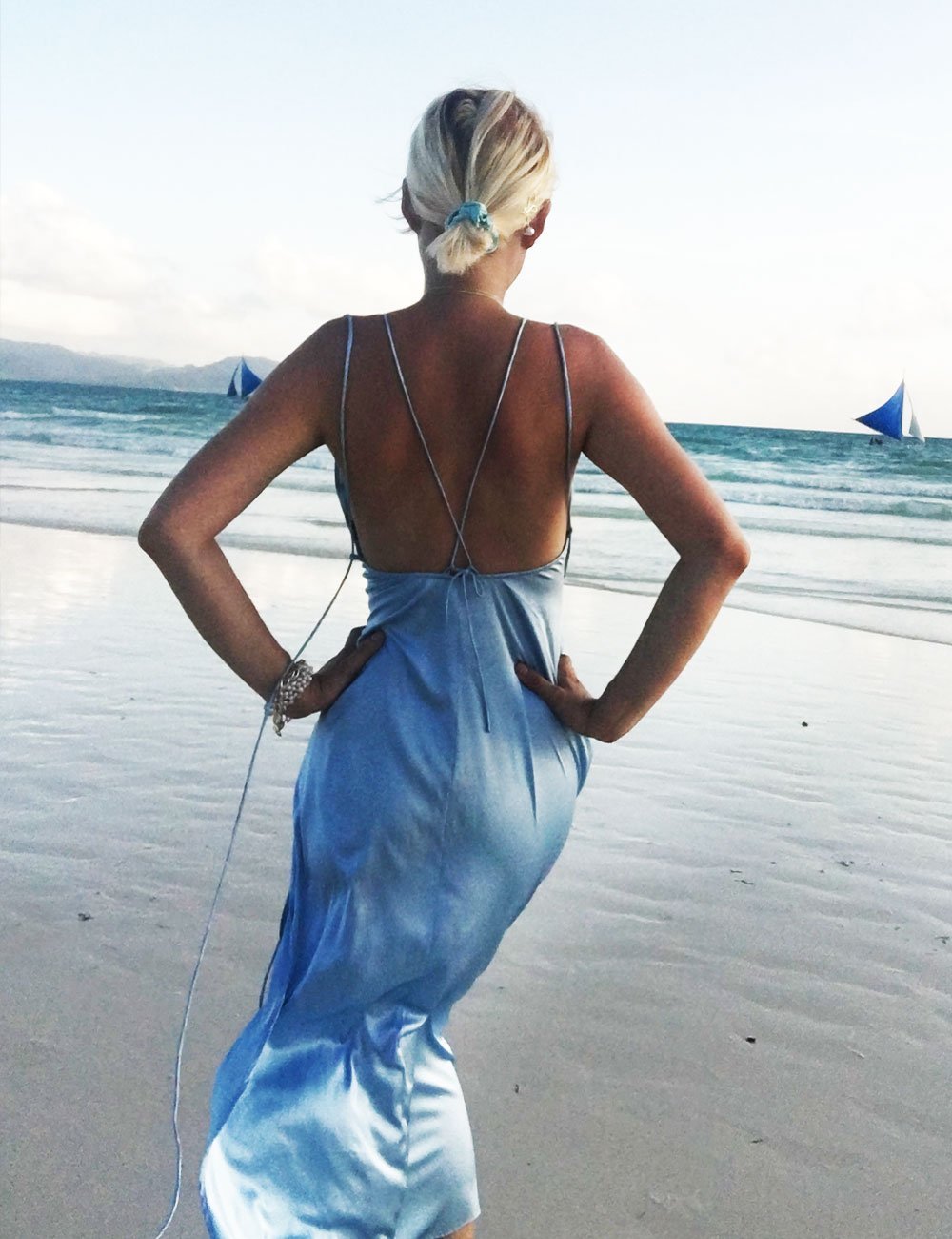 Gabrille Serenity Blue Mulberry Backless Slip Dress - Studio Alashanghai Silk