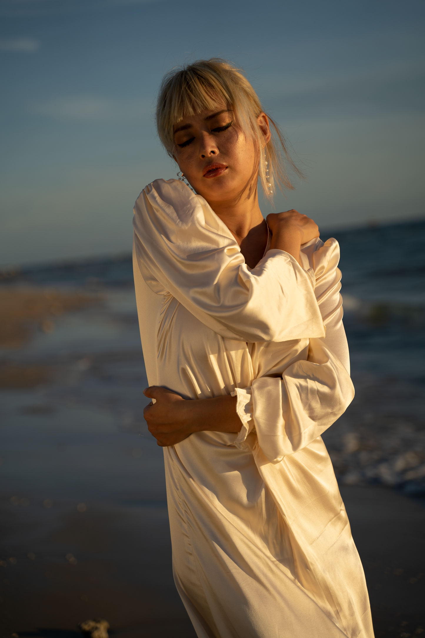 100% Mulberry Silk Jayda Dress Gown Champage White