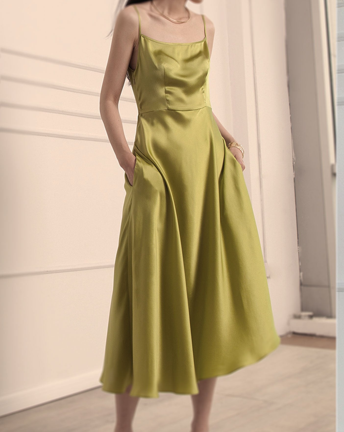 Jelena Green Mulberry Silk Slip Dress - Studio Alashanghai Silk