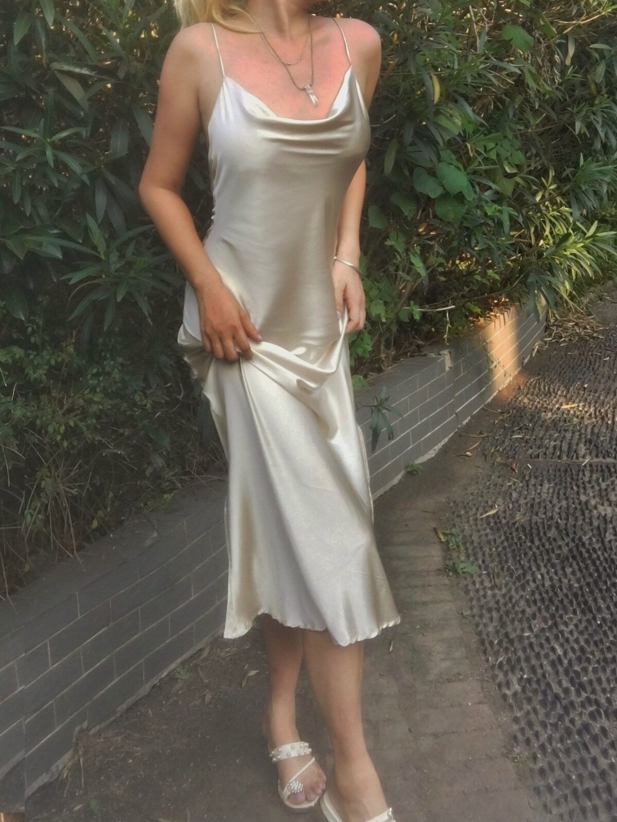 Light Khaki Silver Gray Mulberry Silk Dress - Studio Alashanghai Silk