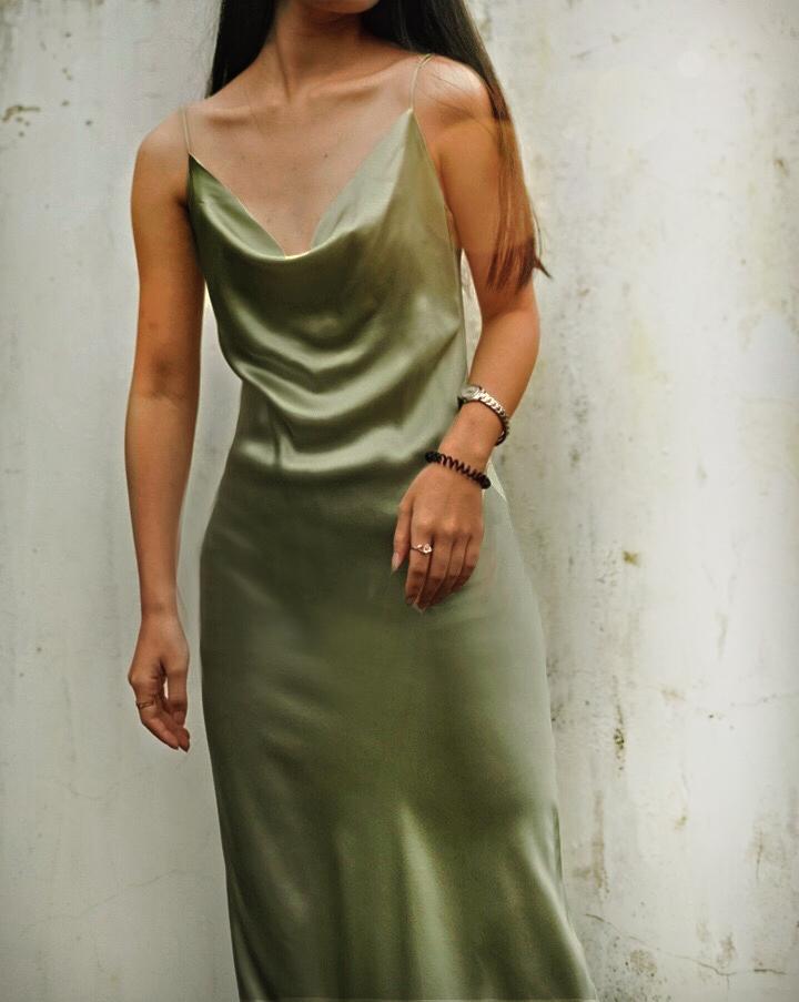 Sage Green Mulberry Silk Cowl Neck Slip Dress * 90 Colors Options - Studio Alashanghai Silk