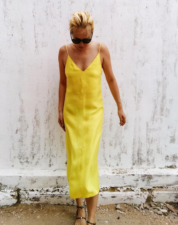 Yellow Cupro V Neck Slip Dress - Studio Alashanghai Silk