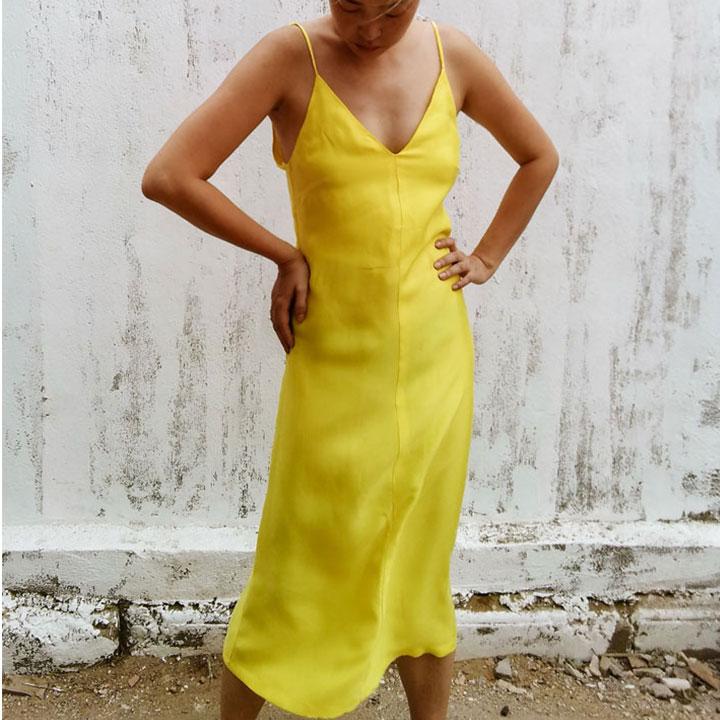 Yellow Cupro V Neck Slip Dress - Studio Alashanghai Silk