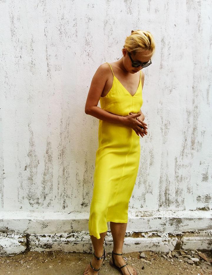 Yellow Cupro V Neck Slip Dress - Studio Alashanghai Silk