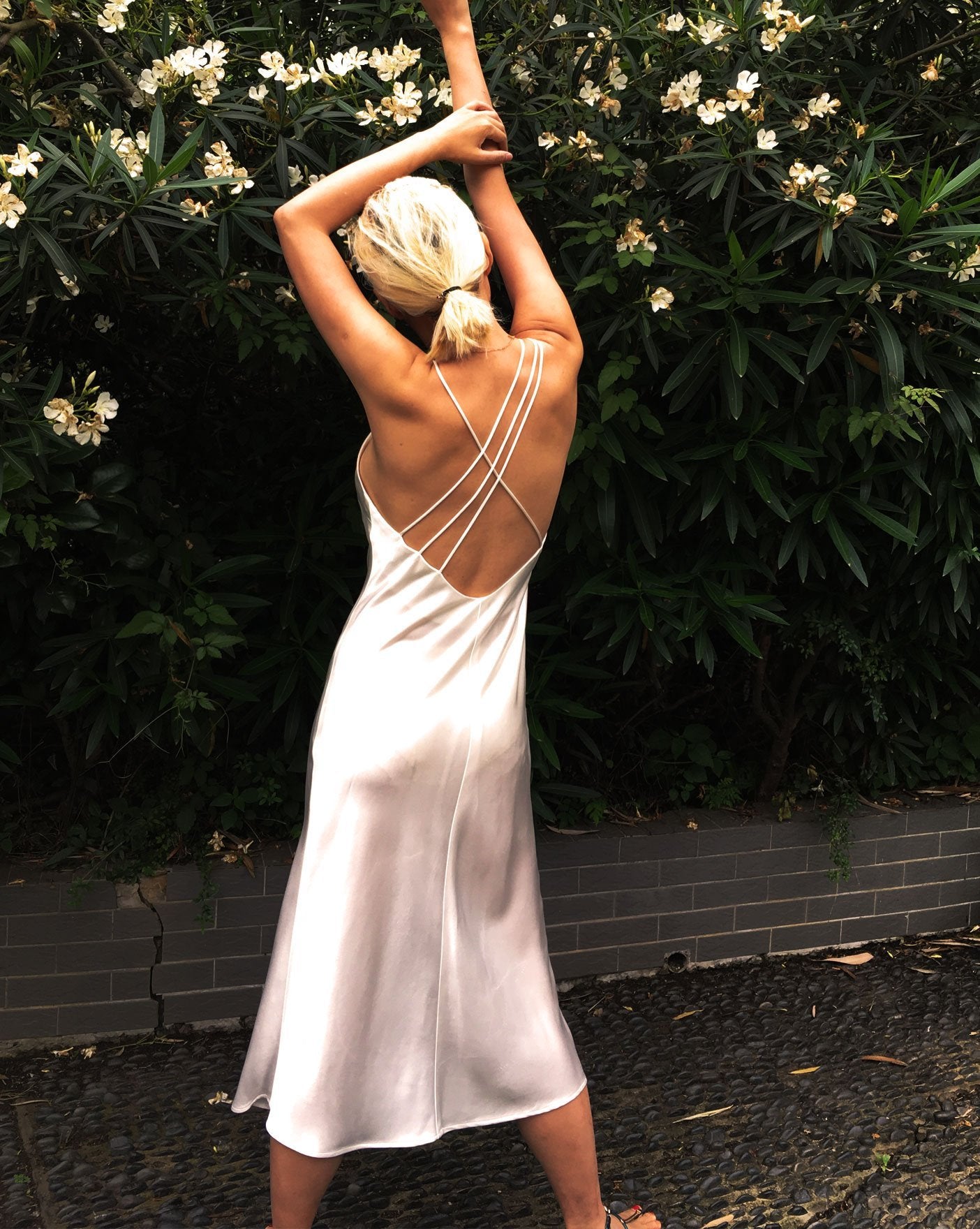 Zohra White V Neck Slip Dress - Studio Alashanghai Silk
