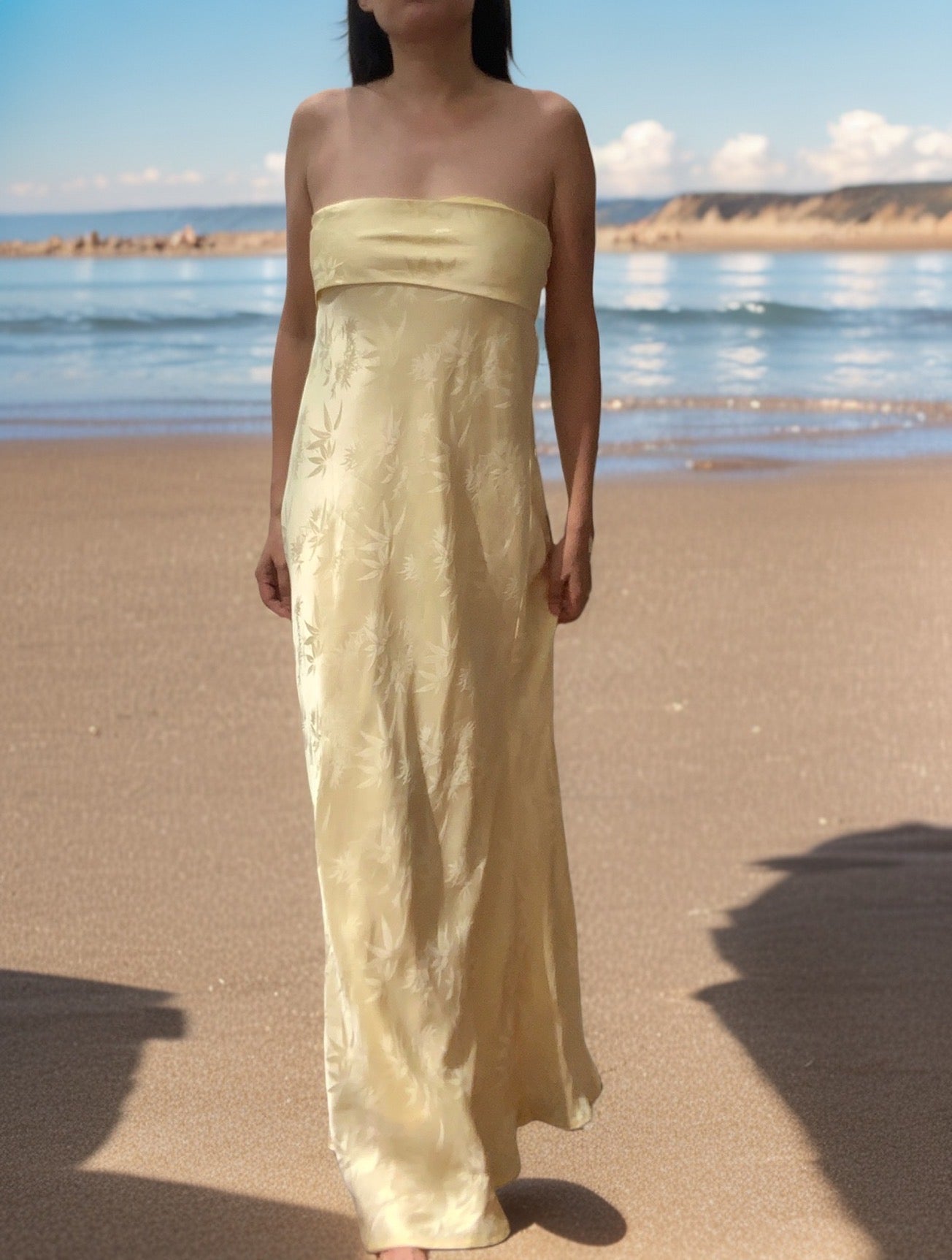 Bamboo Jacquard Strapless Dress