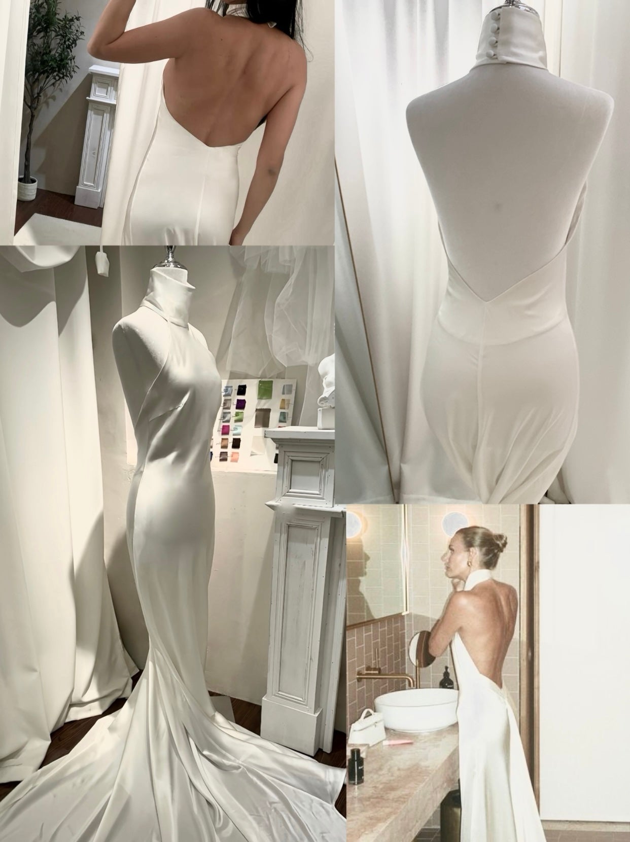 White Halter Neck Silk Gown