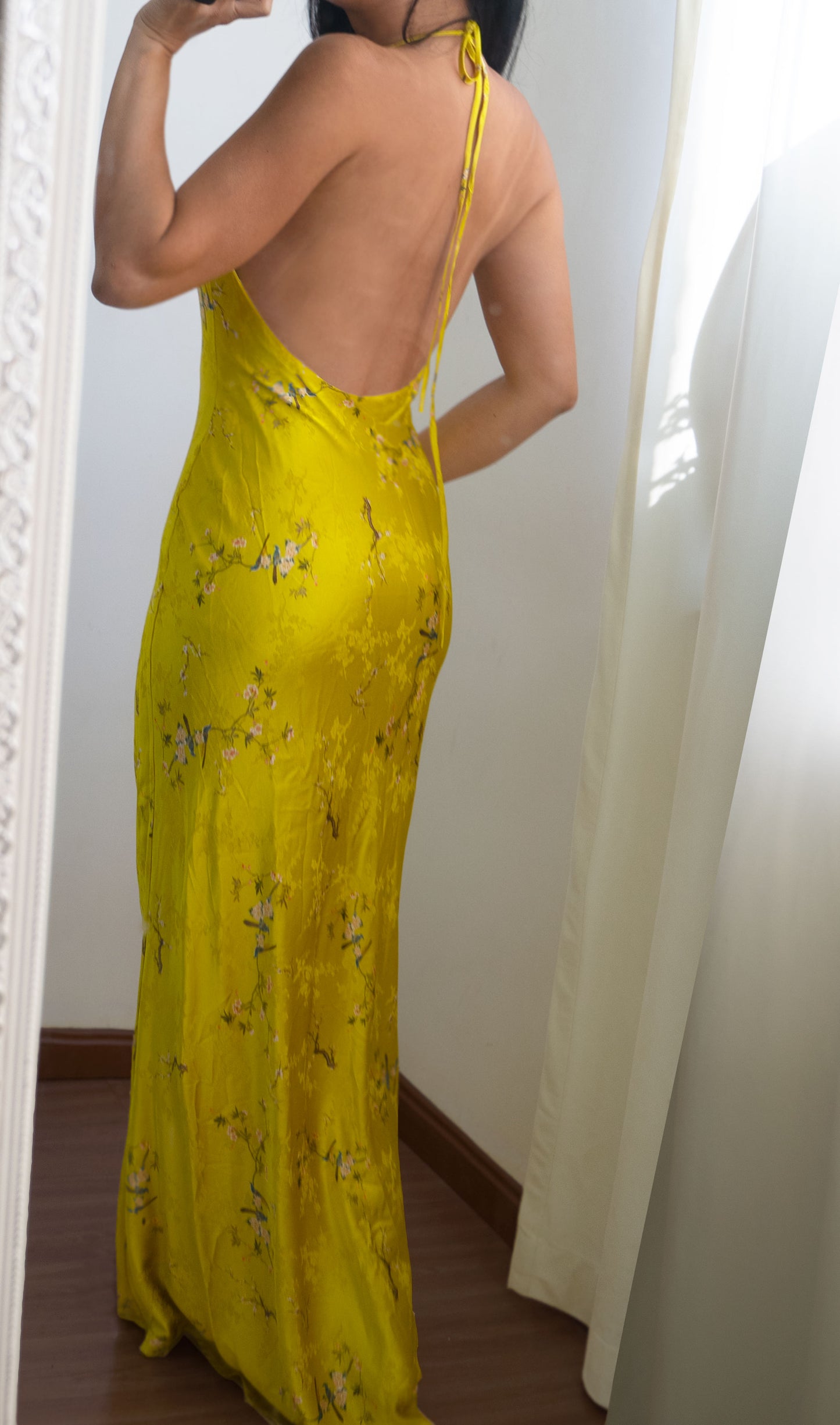 100% Mulberry Silk Gold Floral Gown