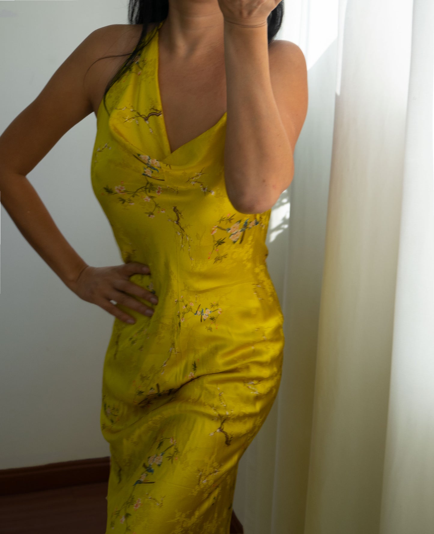 100% Mulberry Silk Gold Floral Gown