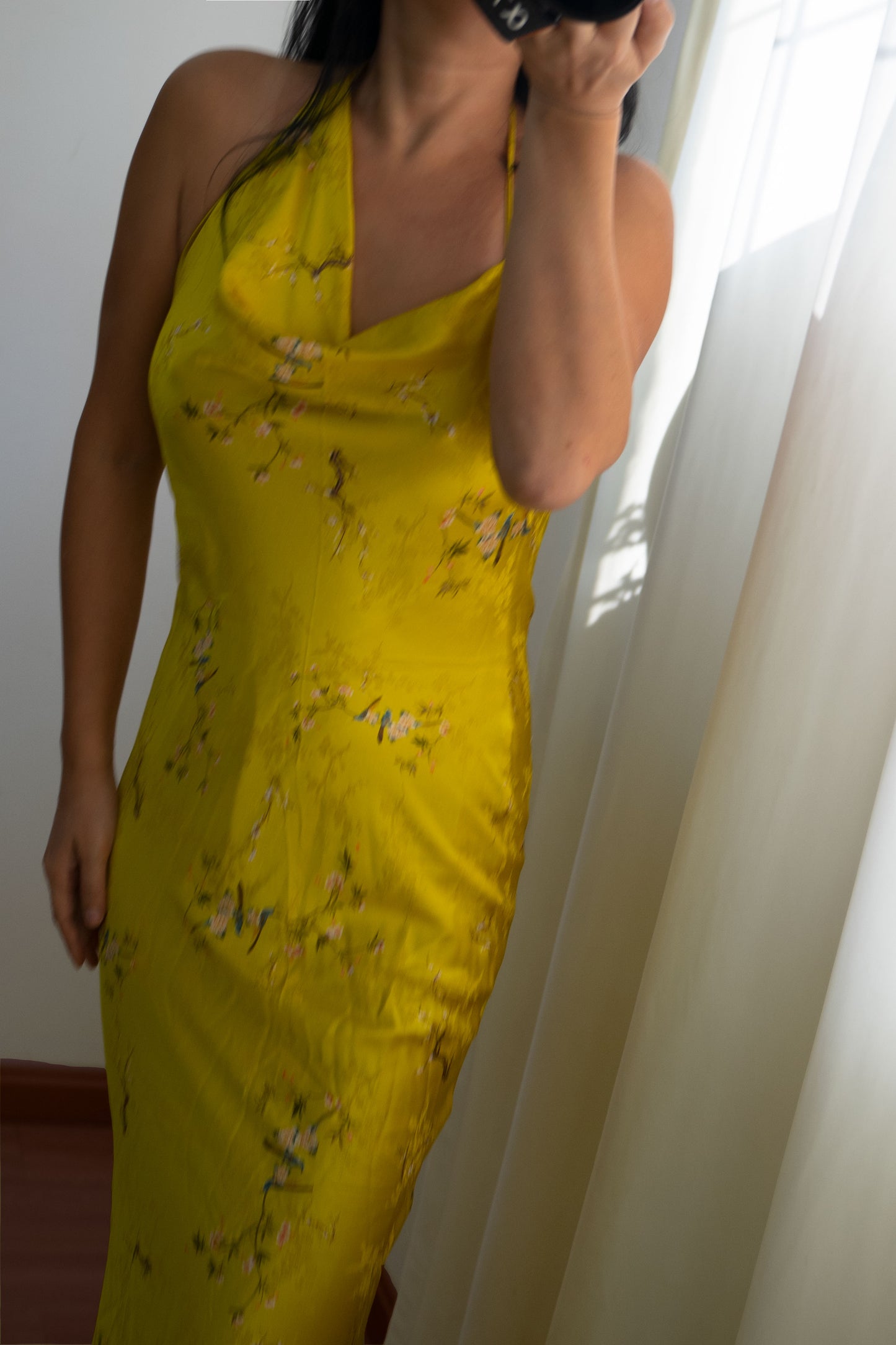 100% Mulberry Silk Gold Floral Gown