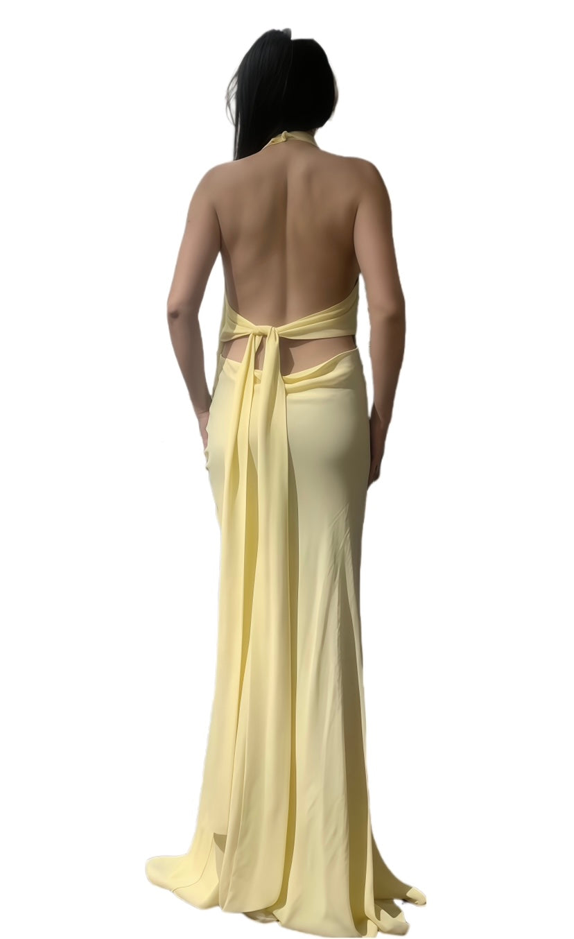 Light Butter Yellow Silk Chiffon Gown