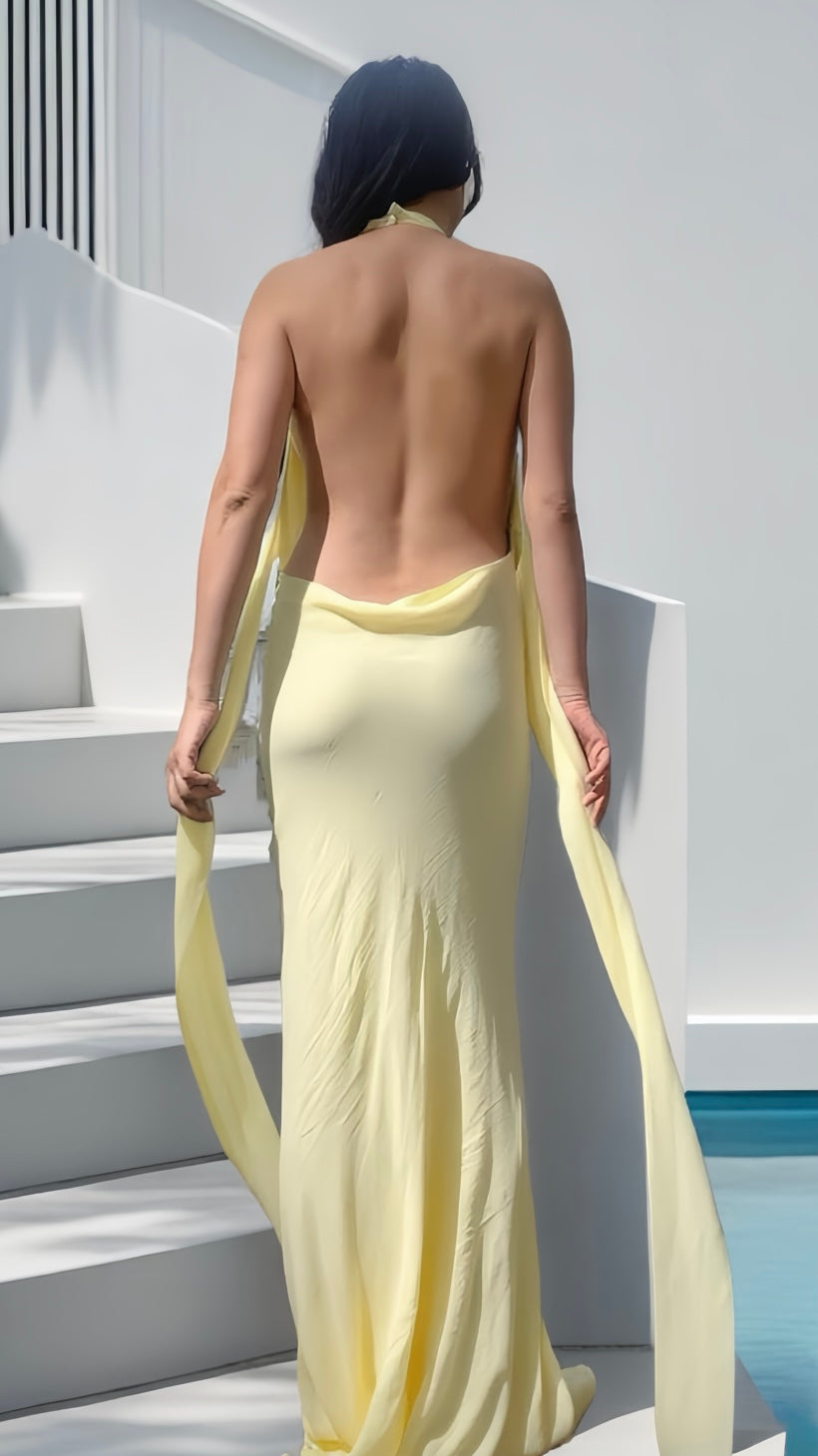 Light Butter Yellow Silk Chiffon Gown