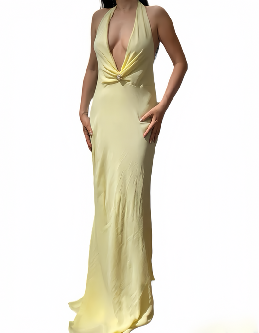 Light Butter Yellow Silk Chiffon Gown