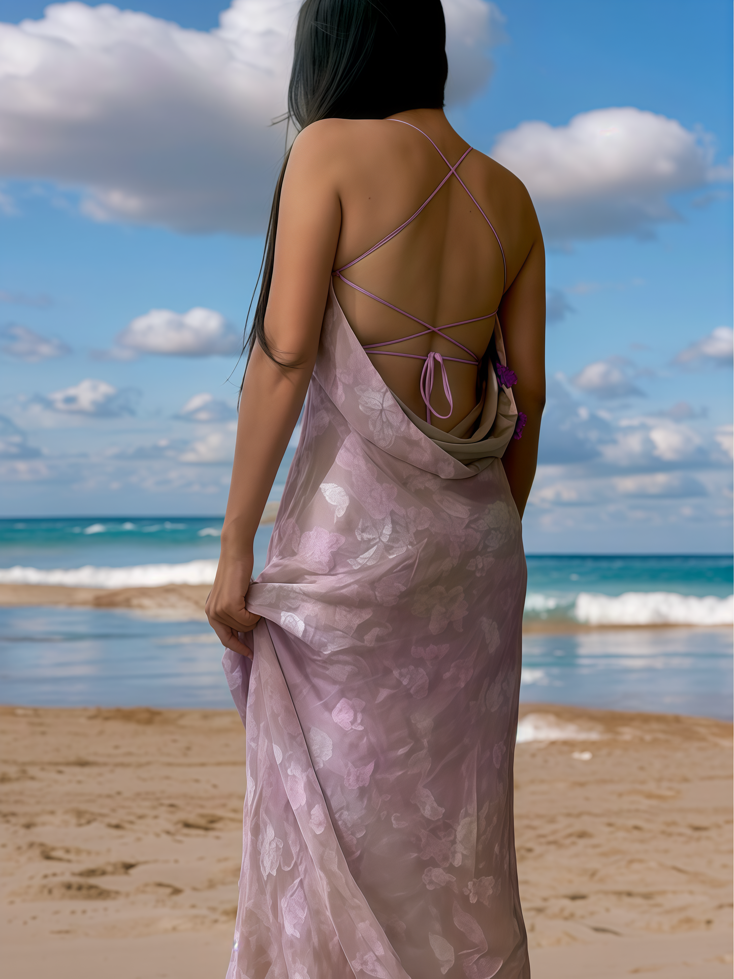 Lavender Blossom Silk Chiffon Slip Dress