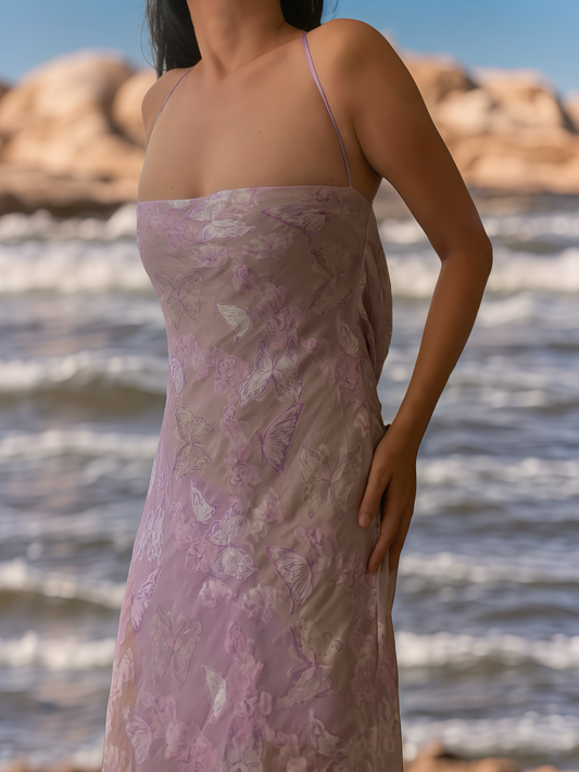 Lavender Blossom Silk Chiffon Slip Dress