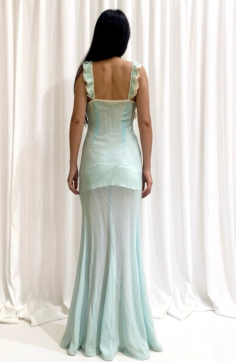 Hand-Embroidered Silk Maxi - Mint Sage Blue