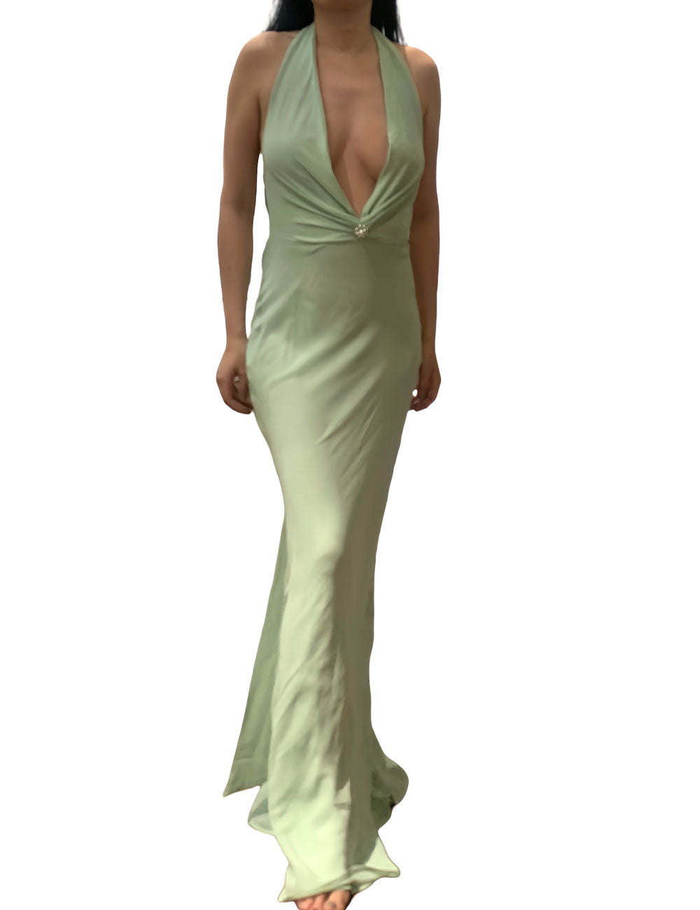 Jewel Mint Silk Chiffon Gown
