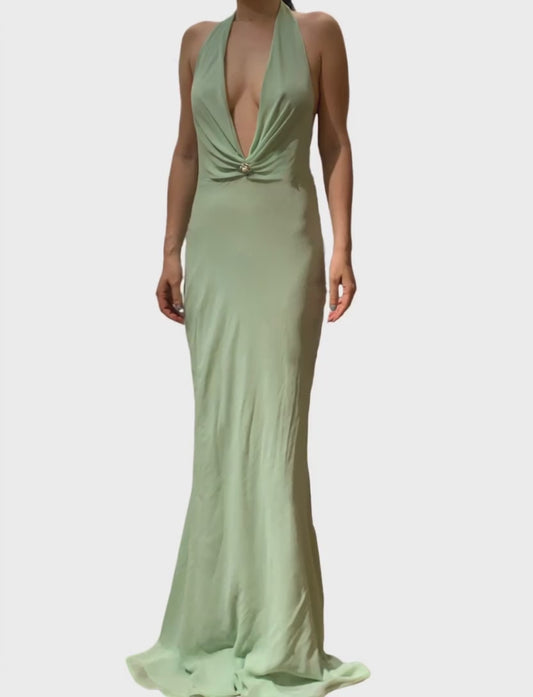 Sage Green Mulberry Silk Georgette Gown