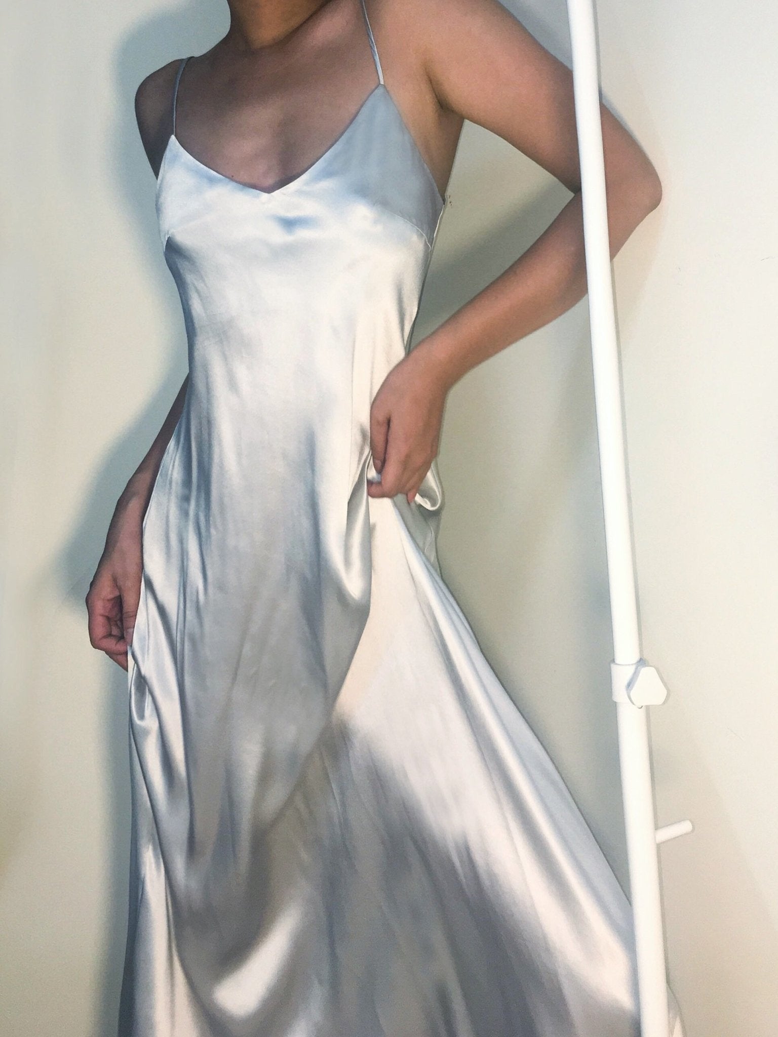 Deep Green V Neck Slip Dress - Studio Alashanghai Silk