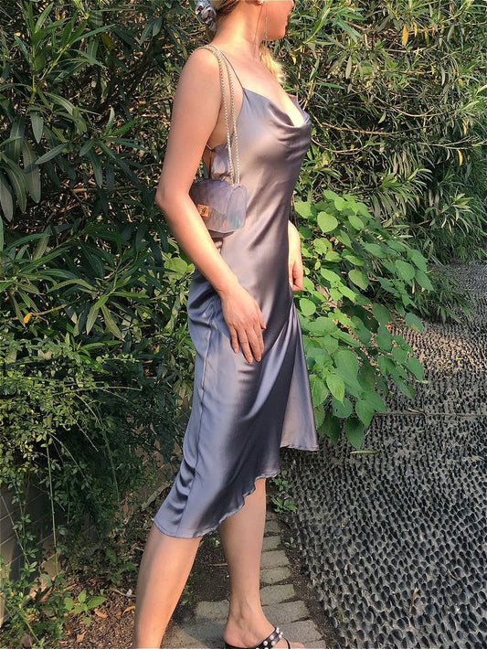 SAMPLE SALE * Deep Gray Silver Mulberry Silk Dress - Studio Alashanghai Silk