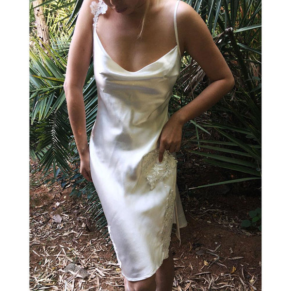 SAMPLE SALE * White Embroidery Mulberry Silk Dress - Studio Alashanghai Silk