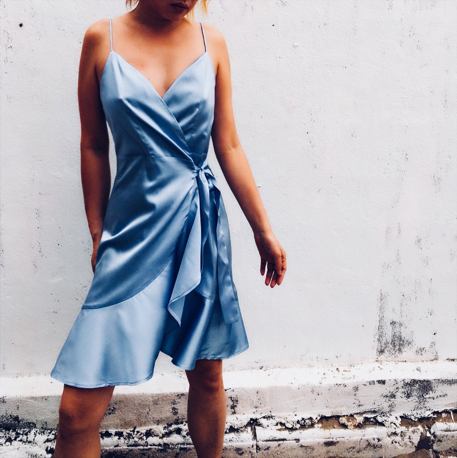 Serenity Blue V Neck Mulberry Silk Chemise Dress Studio Alashanghai Silk Serenity Blue V Neck Mulberry Silk Chemise Dress Studio Alashanghai Silk