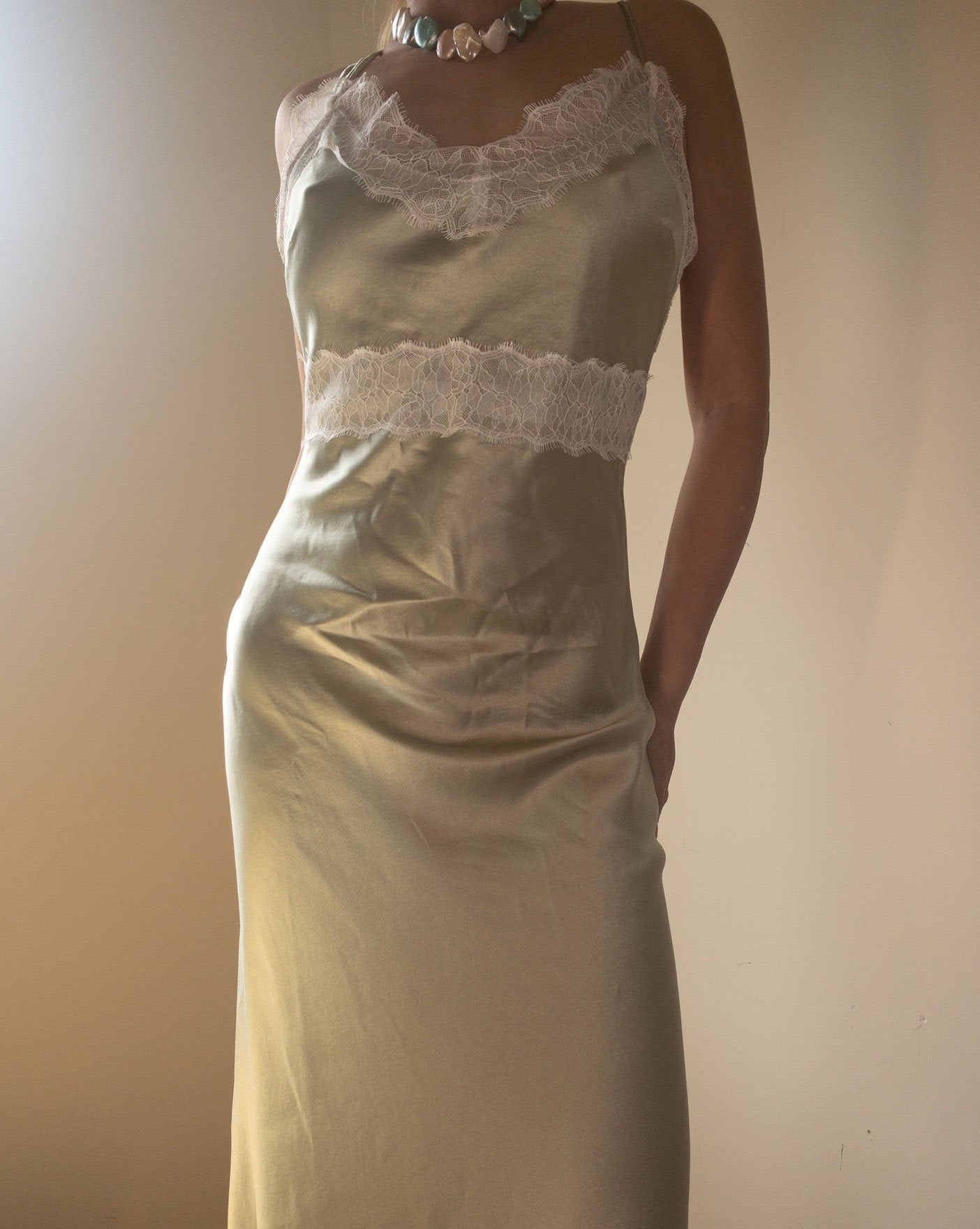 Tin Sage Green Mulberry Silk Dress Gown - Studio Alashanghai Silk