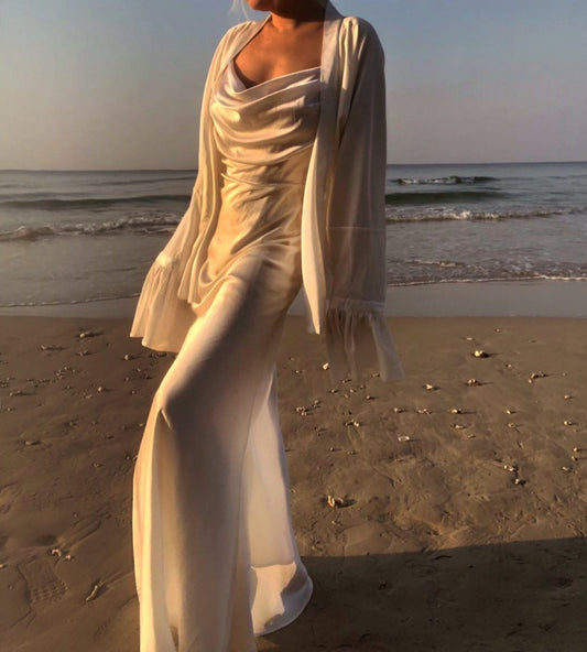 White Mulberry Silk Cover Up Blouse - Studio Alashanghai Silk