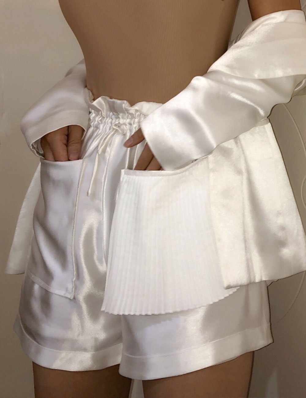 White Paperbag Organic Satin Short - Studio Alashanghai Silk